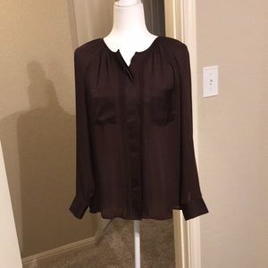 Ann Taylor Burgundy Long Sleeve Blouse - sheer